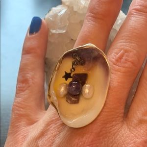 Upcycled unique shell ring. Adjustable.